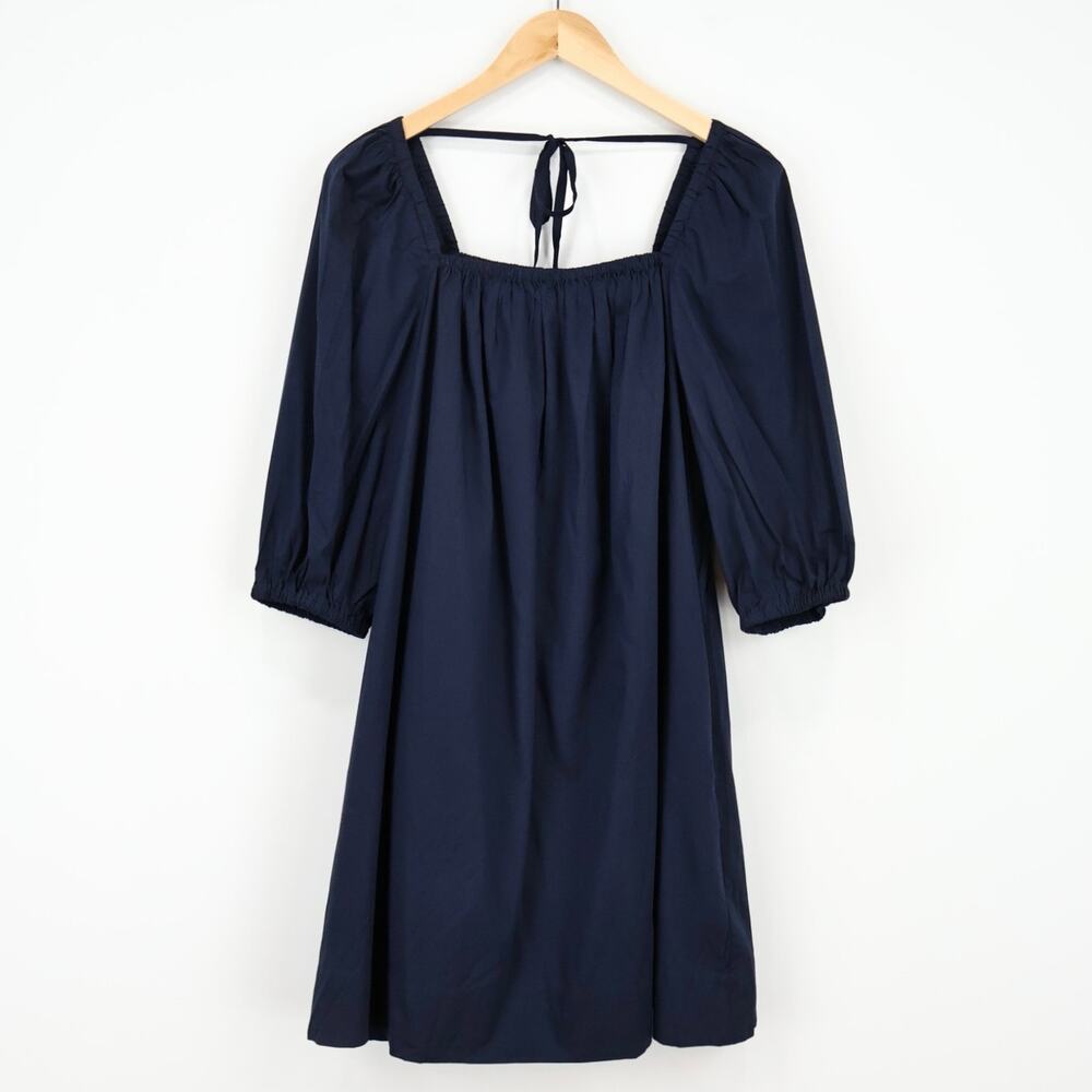 NWT Madewell Square-Neck Puff-Sleeve Babydoll Mini Dress In Navy Blue Size 4 - Picture 3 of 8